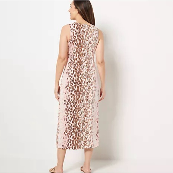 Belle by Kim Gravel Regular Slub Knit Maxi Tank Dress Pockets Blush Animal XXS - Picture 2 of 5